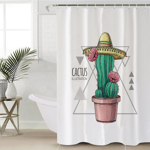 Image of Tiny Cartoon Cactus Flower Triangle Illustration SWYL4326 Shower Curtain