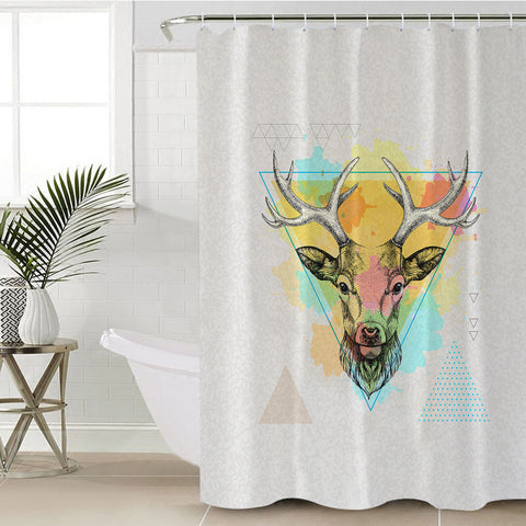 Image of Colorful Splash Vintage Deer Triangle SWYL4327 Shower Curtain