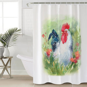 White Chicken Watercolor Painting SWYL4331 Shower Curtain