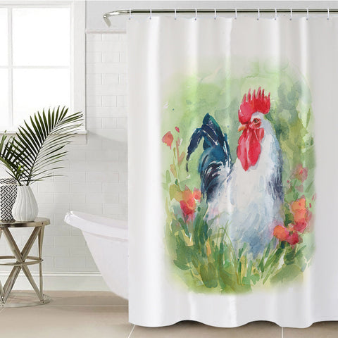 Image of White Chicken Watercolor Painting SWYL4331 Shower Curtain