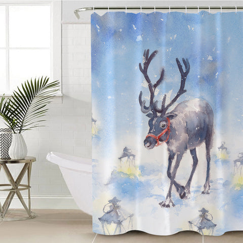 Image of Snow Little Deer Watercolor Painting SWYL4332 Shower Curtain