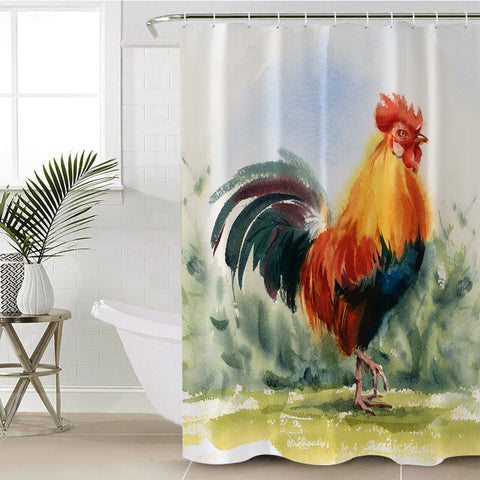 Image of Rooster Watercolor Painting SWYL4334 Shower Curtain