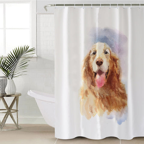 Image of Happy Golden Retriever Watercolor Painting SWYL4335 Shower Curtain