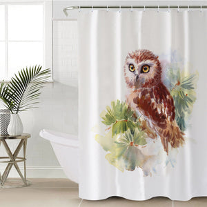 Owl On Tree Watercolor Painting SWYL4397 Shower Curtain
