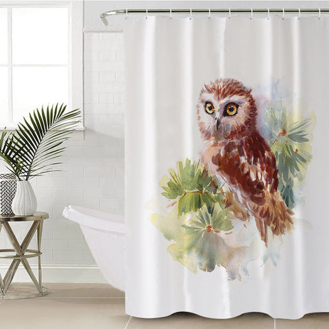 Image of Owl On Tree Watercolor Painting SWYL4397 Shower Curtain