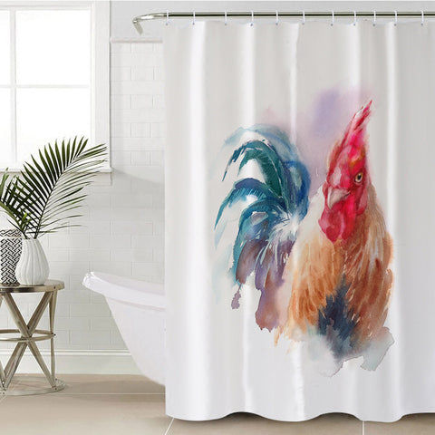 Image of Rooster White Theme Watercolor Painting SWYL4399 Shower Curtain