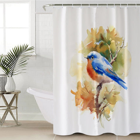 Image of Blue Sparrow White Theme Watercolor Painting SWYL4401 Shower Curtain