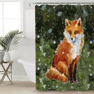 Female Fox In Snow Watercolor Painting SWYL4402 Shower Curtain