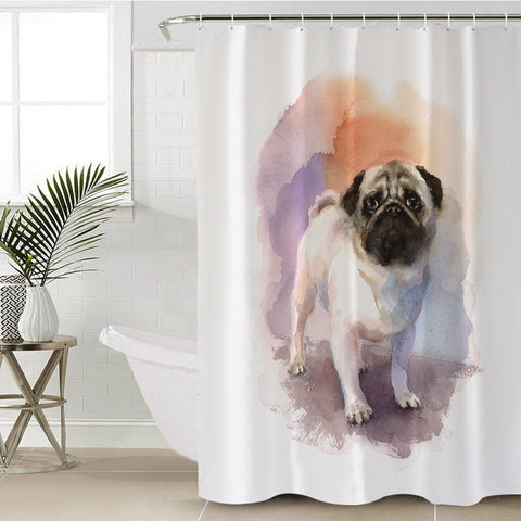 Image of White Pug Colorful Theme Watercolor Painting SWYL4403 Shower Curtain