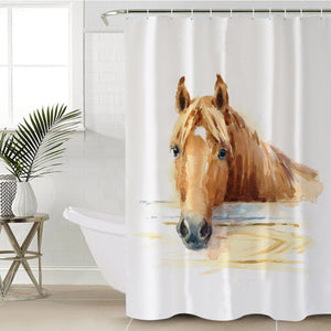 Brown Horse Watercolor Painting SWYL4406 Shower Curtain