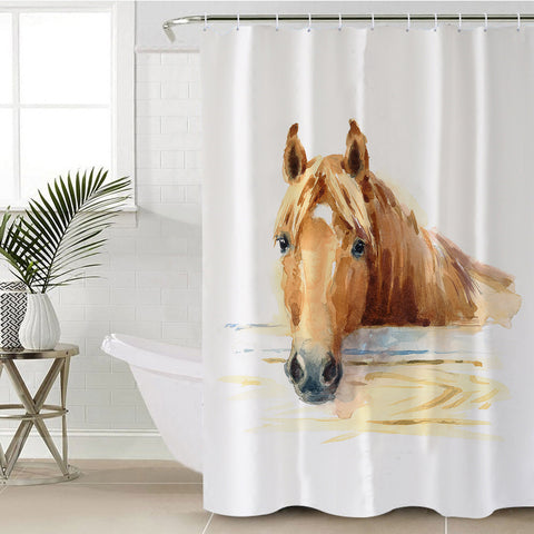Image of Brown Horse Watercolor Painting SWYL4406 Shower Curtain