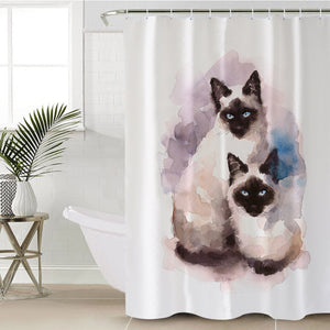 Two Thai Cats Blue & Purple Theme Watercolor Painting SWYL4410 Shower Curtain