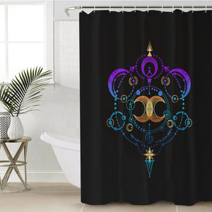 Galaxy Moon Gradient Mint & Purple Zodiac Black Theme SWYL4416 Shower Curtain