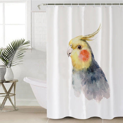 Image of Yellow & Black Parrot White Theme Watercolor Painting SWYL4417 Shower Curtain