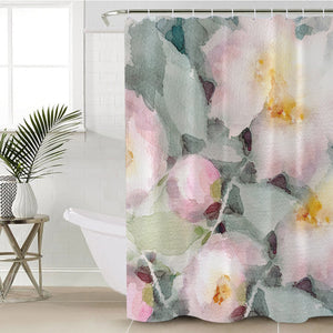 Pink Lotus & Green Leaves Watercolor Painting SWYL4418 Shower Curtain