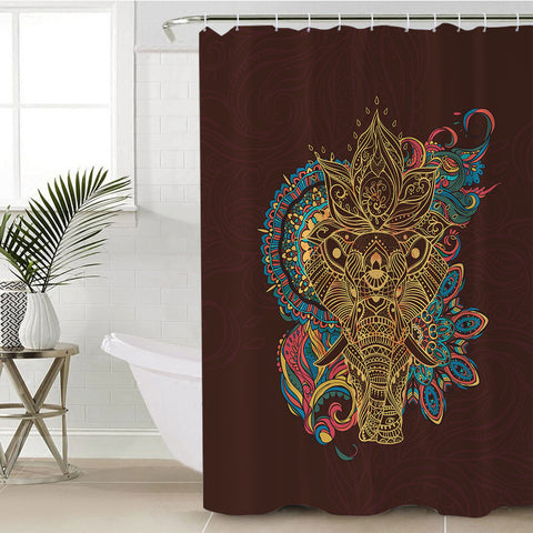 Image of Golden Elephant Buddha Mandala Brown Theme SWYL4425 Shower Curtain
