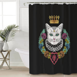 Colorful Flowers & White Cat Crown SWYL4427 Shower Curtain