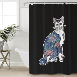 Vintage Floral Navy Cat SWYL4428 Shower Curtain