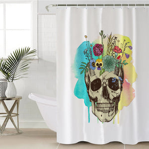 Colorful Flowers On Skull Watercolor Background SWYL4430 Shower Curtain