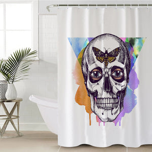Butterfly Skull Sketch Colorful Watercolor Background SWYL4432 Shower Curtain