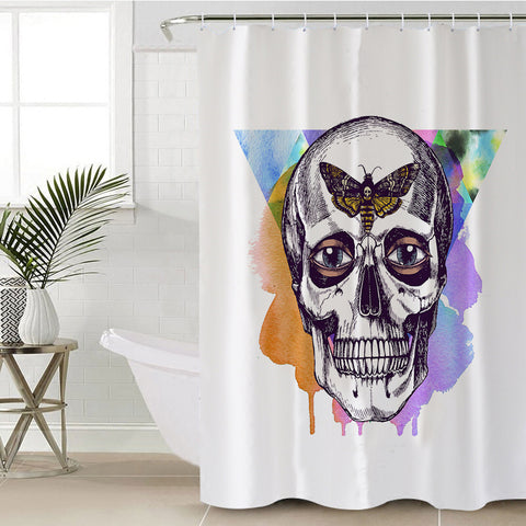Image of Butterfly Skull Sketch Colorful Watercolor Background SWYL4432 Shower Curtain