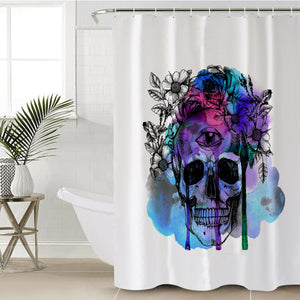 Floral Skull Black Sketch Blue & Pink Watercolor SWYL4433 Shower Curtain