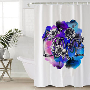 Dark Love Bone and Flowers BLue & Pink Watercolor SWYL4435 Shower Curtain