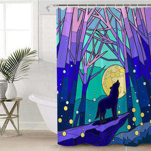 Roaring Wolf In Jungle Night Illustration SWYL4438 Shower Curtain