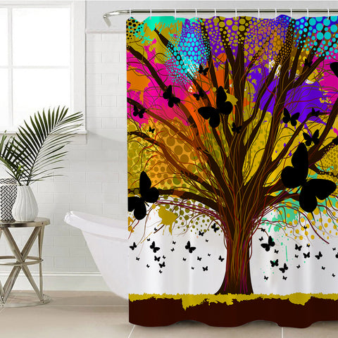 Image of Colorful Huge Tree and Multi Butterflies SWYL4440 Shower Curtain