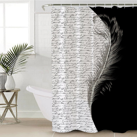 Image of B&W Boundary Hand Written Letter By Feather SWYL4442 Shower Curtain