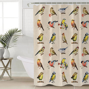 Multi Colorful Bird Collection Cream Theme SWYL4446 Shower Curtain