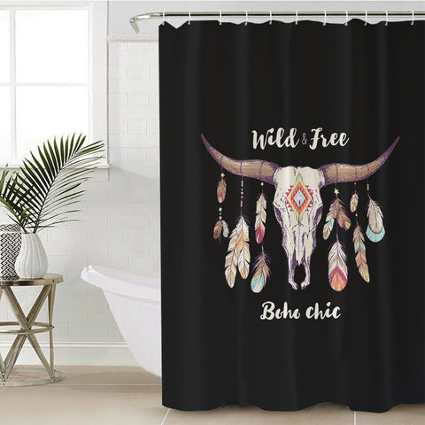 Image of Wild & Free Buffalo Skull and Dreamcatcher SWYL4454 Shower Curtain
