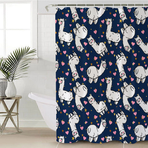 Image of Lovely Alapaca Navy Theme SWYL4491 Shower Curtain