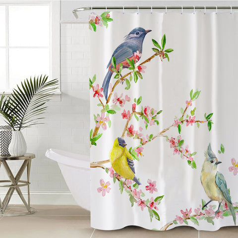 Image of Birds On Blossom Branchs SWYL4492 Shower Curtain