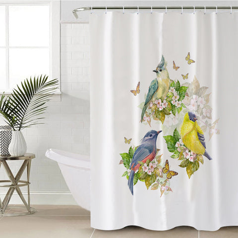 Image of Sunbirds, Butterflies And Flowers SWYL4493 Shower Curtain