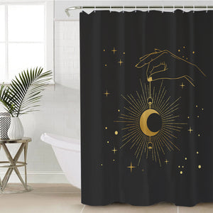 Golden Hand Holding Moon Light SWYL4514 Shower Curtain