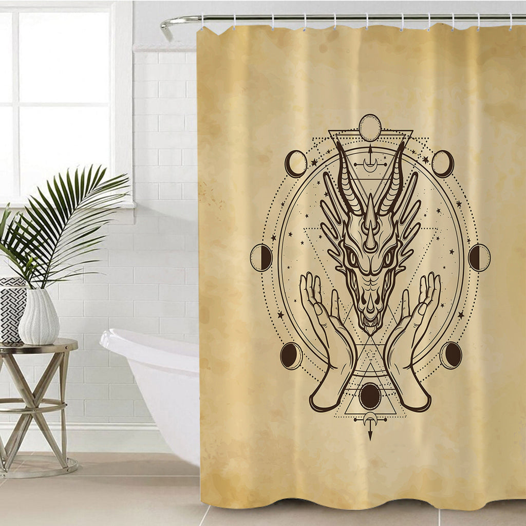 Vintage Zodiac Hands Dragon Head SWYL4516 Shower Curtain