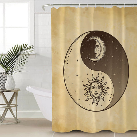 Image of Retro Yin Yang Sun and Moon Face SWYL4519 Shower Curtain