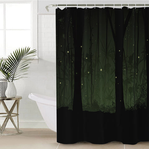 Image of Night Palm Trees Forest Green Light SWYL4531 Shower Curtain