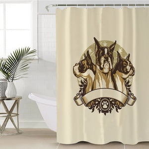 Retro Golden Three Heads Bulldogs Old School Style SWYL4535 Shower Curtain