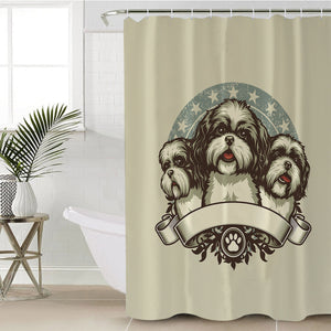 Retro Three Heads Cavalier King Charles Spaniel Superstar SWYL4536 Shower Curtain