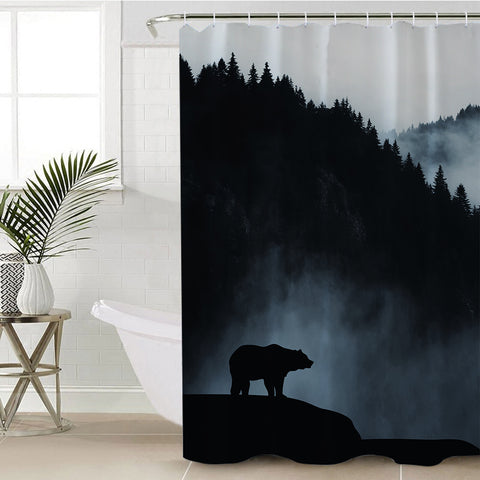 Image of Black Scene High Forest Mountain Bear SWYL4538 Shower Curtain