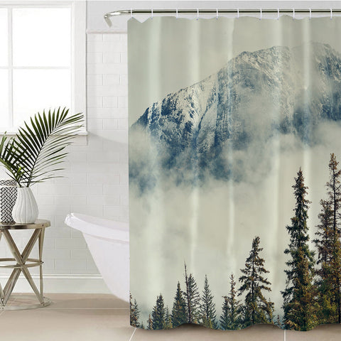 Image of Pine Plants Fog Landscape SWYL4539 Shower Curtain