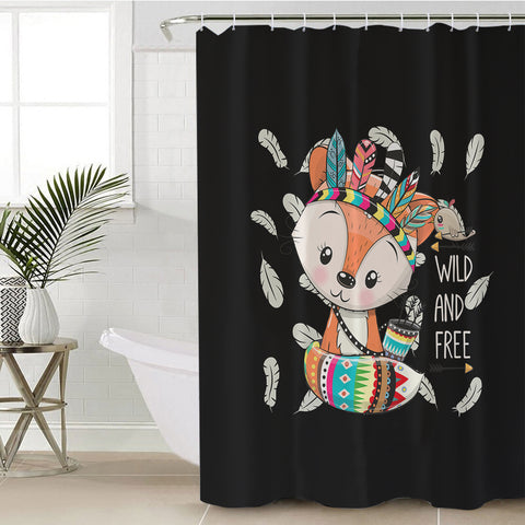 Image of Cute Cartoon Aztec Fox - Wild & Free SWYL4541 Shower Curtain