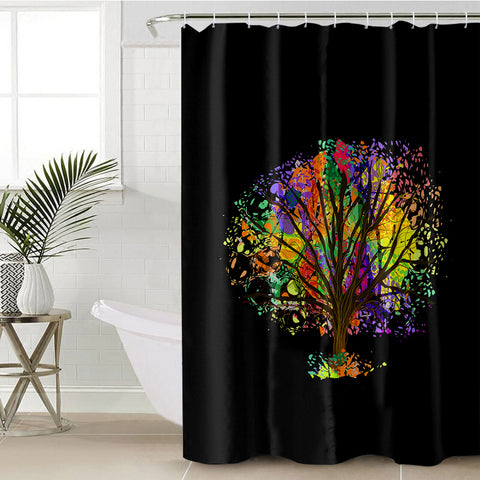 Image of Multicolor Big Tree Black Theme SWYL4577 Shower Curtain
