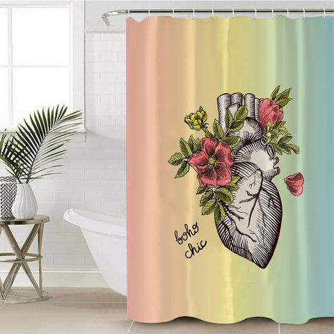 Image of Boho Chic Vintage Floral Heart Sketch SWYL4578 Shower Curtain