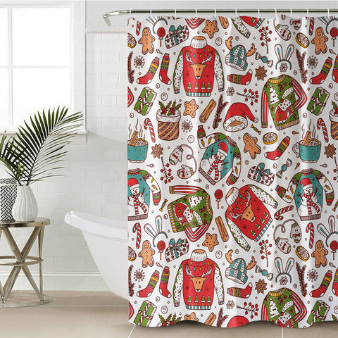 Image of Cartoon Christmas Clothes & Presents SWYL4580 Shower Curtain