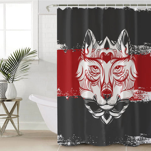 Image of Vintage Wolf Grey & Red Brush SWYL4582 Shower Curtain