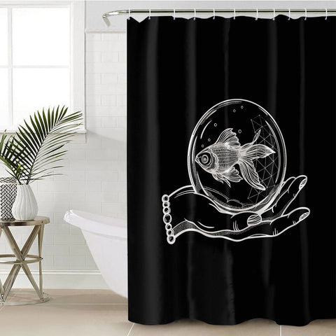 Image of Hand Holding Fish SWYL4589 Shower Curtain