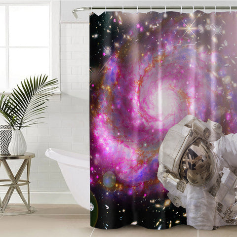 Image of Pink Purple Galaxy Astronaut Theme SWYL4591 Shower Curtain